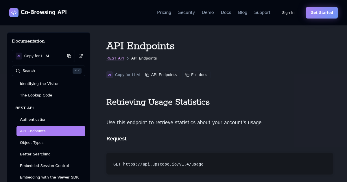 API Endpoints | Co-Browsing API Documentation