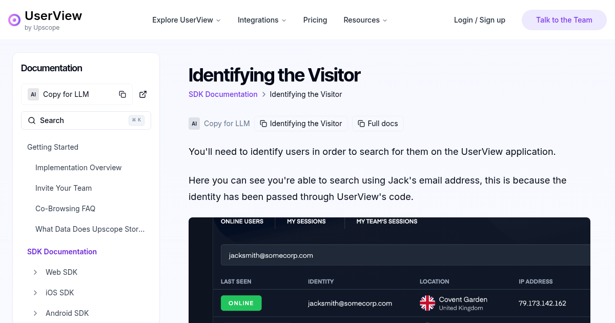 Identifying the Visitor | Cobrowsing API Documentation