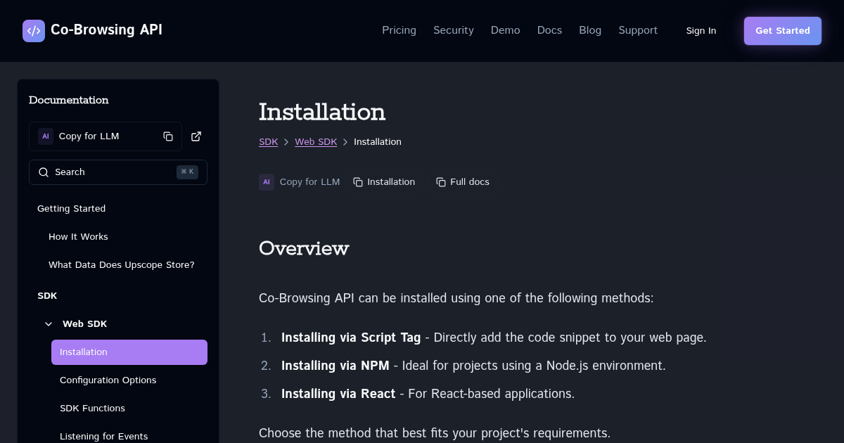 Installation | Cobrowsing API Documentation